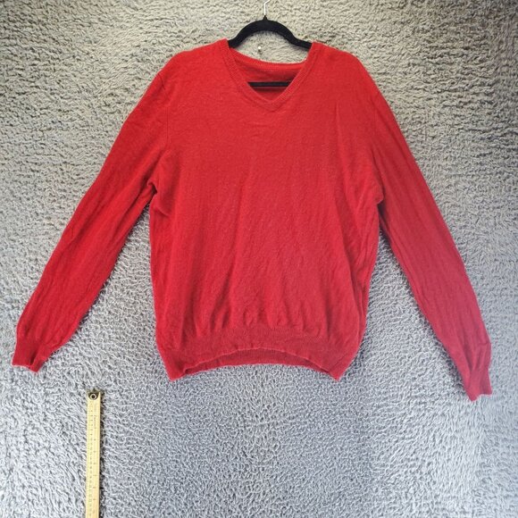 Cashmere Sweater Mens XL Red V-Neck Soft Long-Sleeve Classic Knit *Read* - Picture 1 of 7
